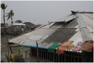 Solar panels on a villiage roof in Bangladesh
